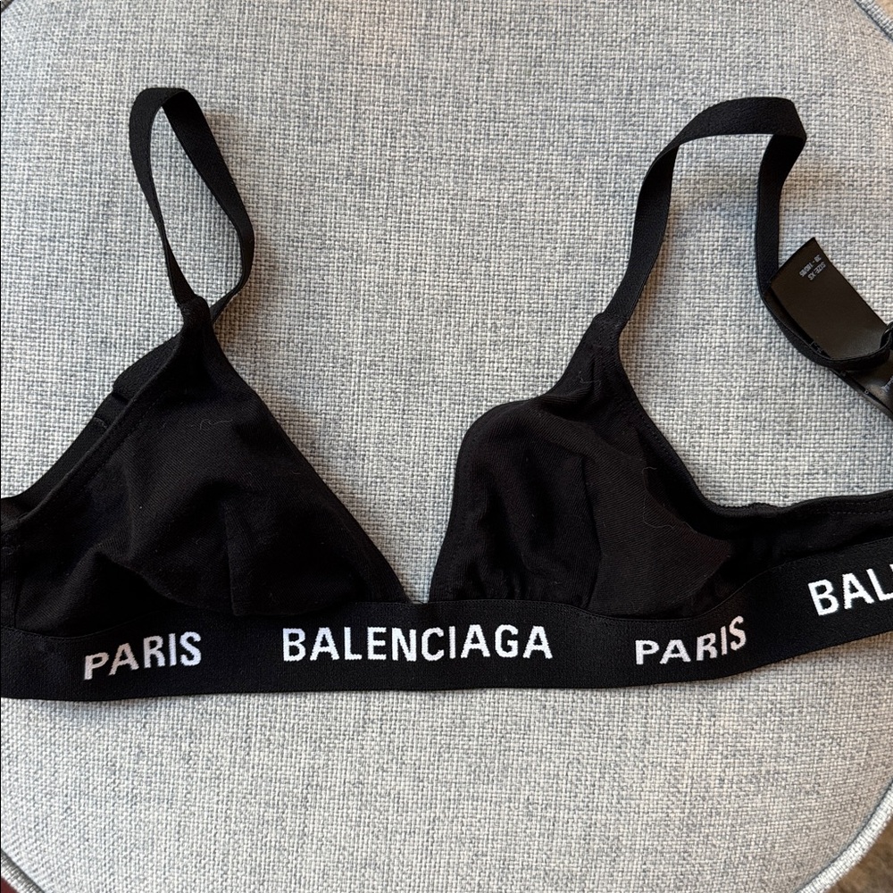 Balenciaga Black Bralette with White Logo XS